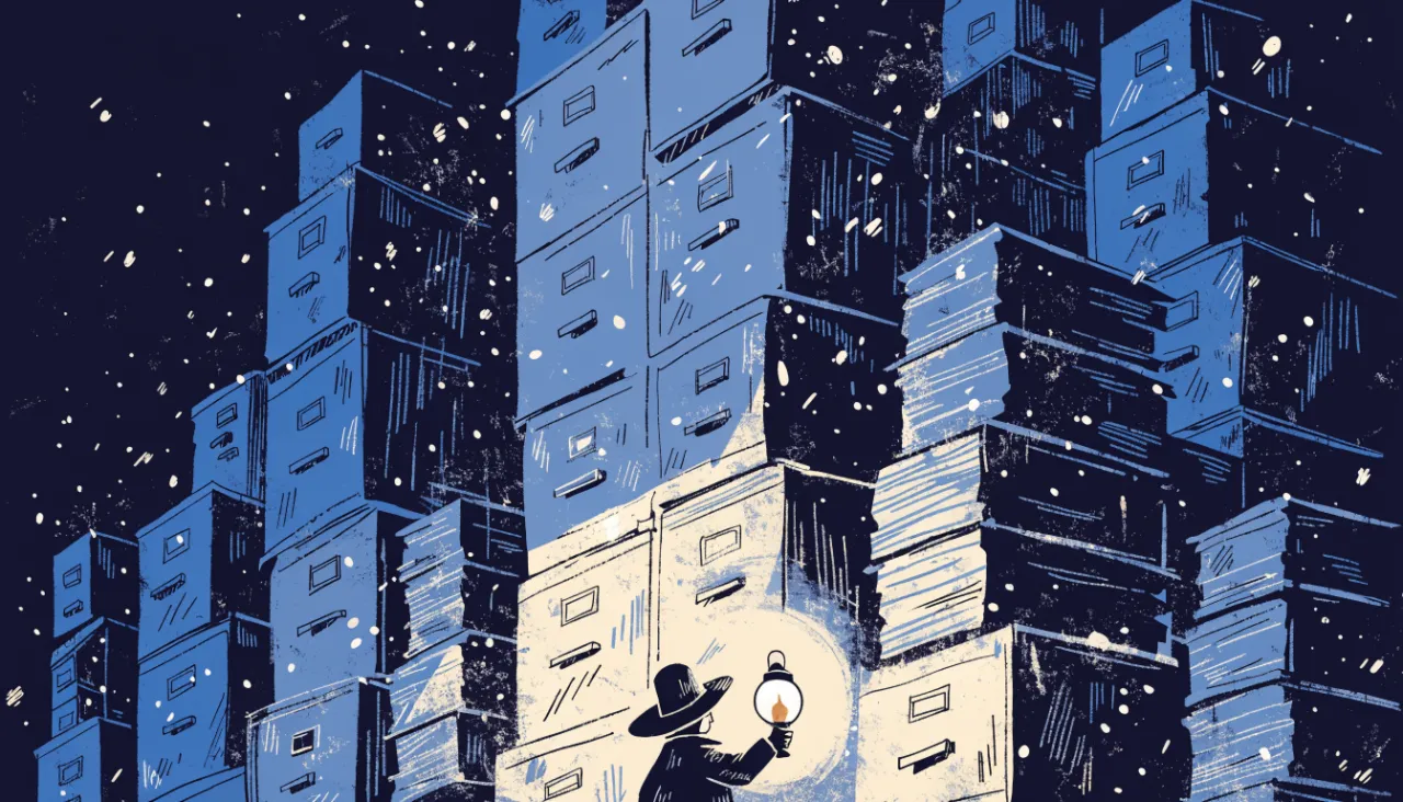 Abstract archive of luminous stacked panes: illustration for