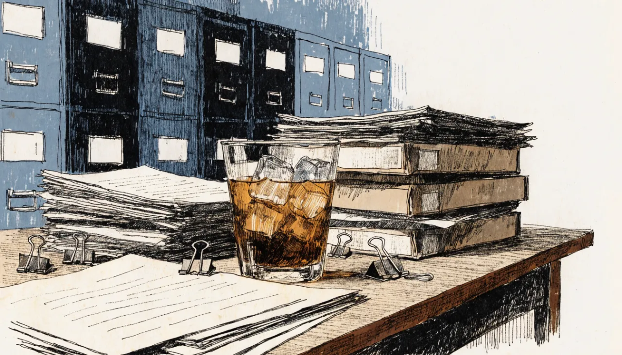 Restrained editorial illustration of filing folders and source documents: image for