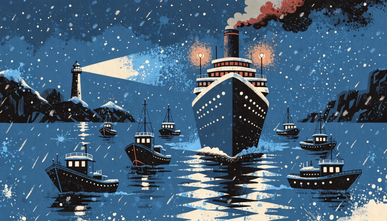 Towering luminous structure with orbiting satellites: illustration for