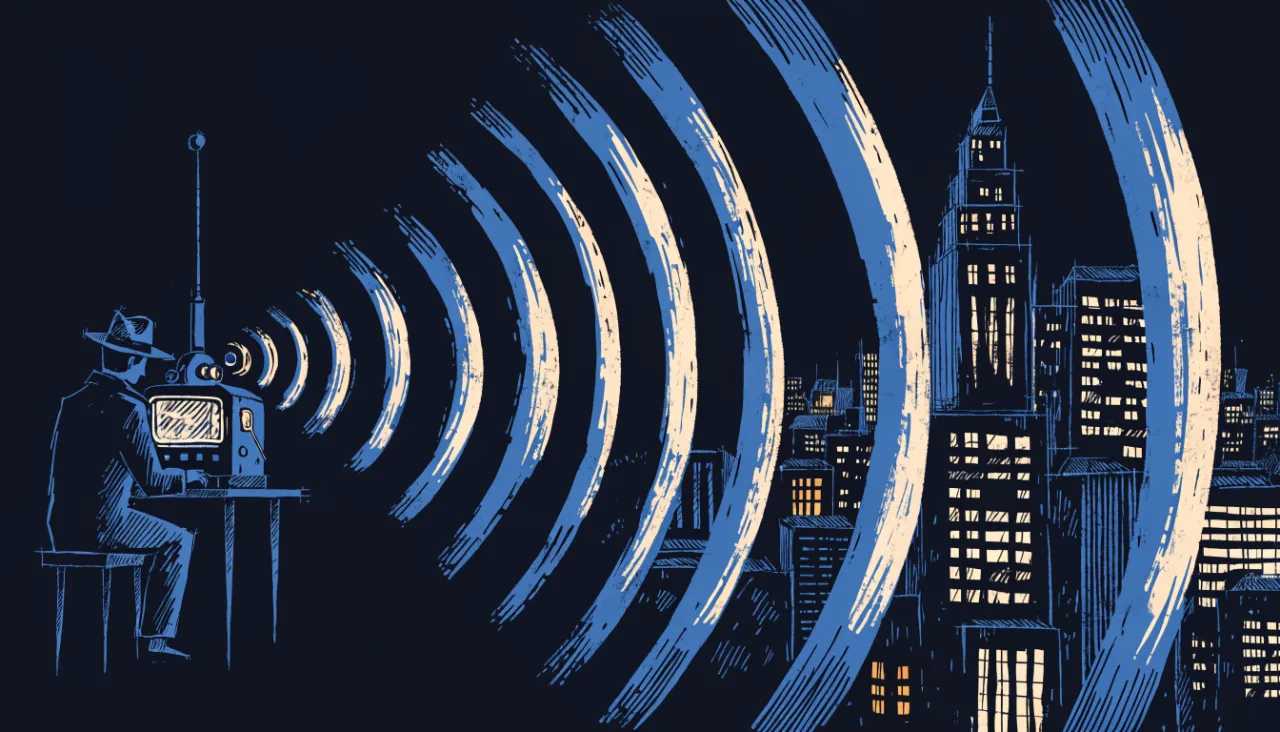 Glowing node cluster radiating signal lines: illustration for