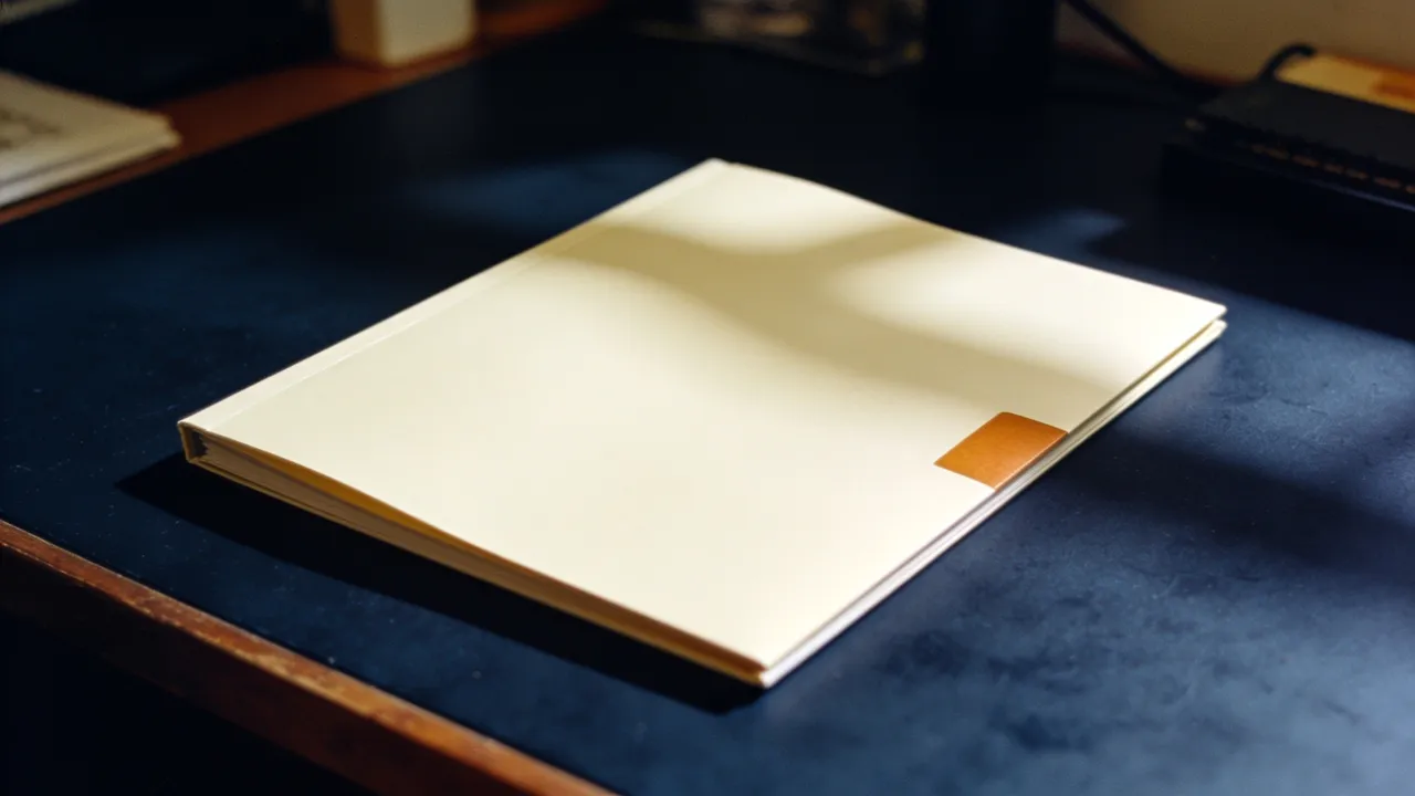 Closed blank cream folders on a dark desk, no loose papers
