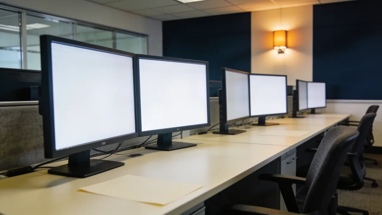 Photo: a logo-free enterprise security operations room before an AI privacy rollout