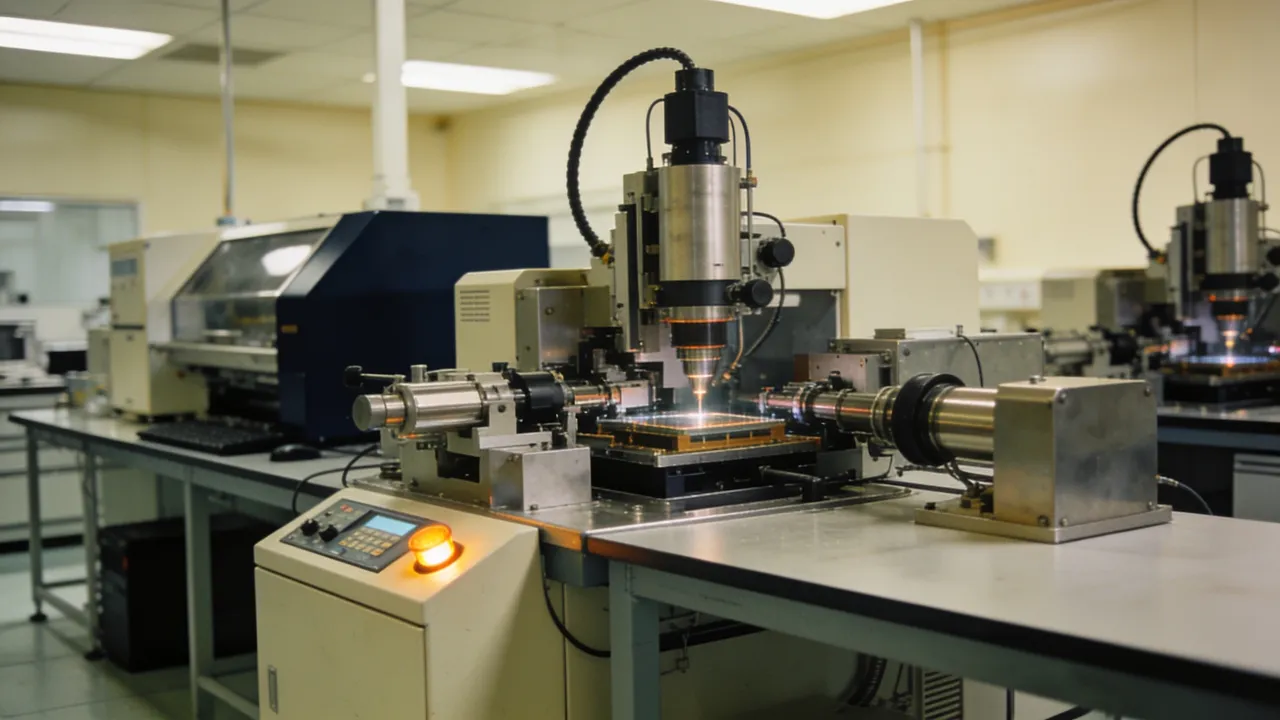 Photo: a logo-free semiconductor lithography equipment lab before a startup funding report